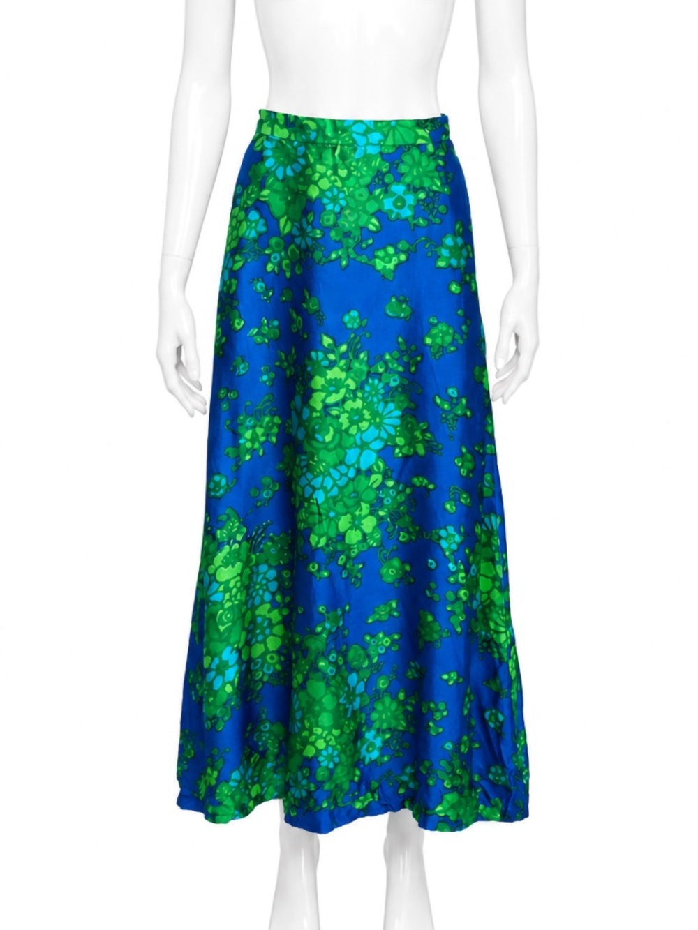 Vintage Onondaga Silk Maxi Skirt Cobalt Floral Print Size 8 1970s Whitney Shop